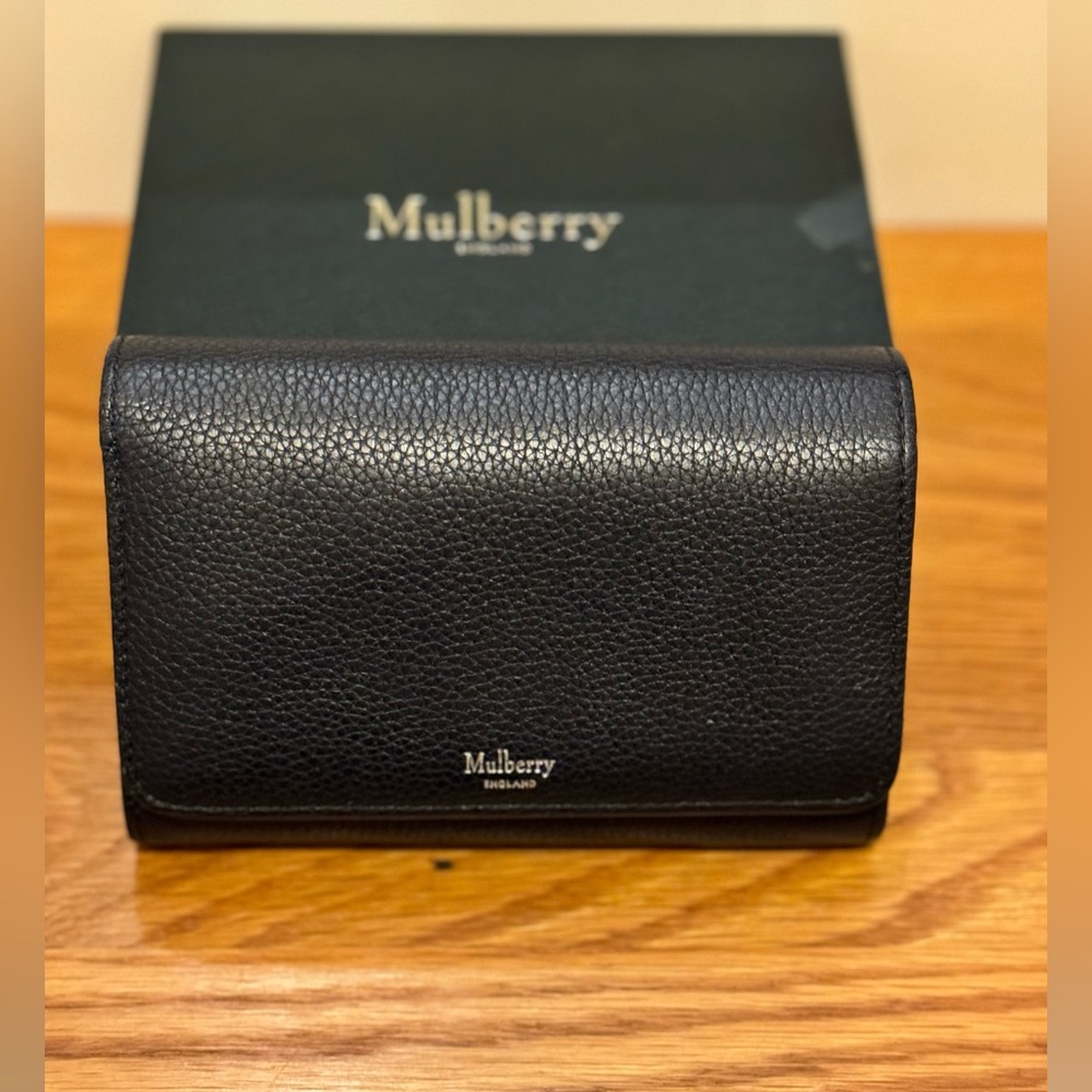 Mulberry continental French wallet in navy. VGC